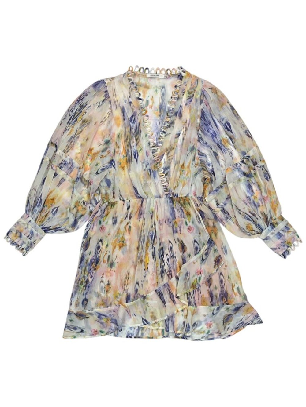 Avantlook Ruffle Chiffon Dress L Multicolor Long Sleeve Sheer - Picture 15 of 15
